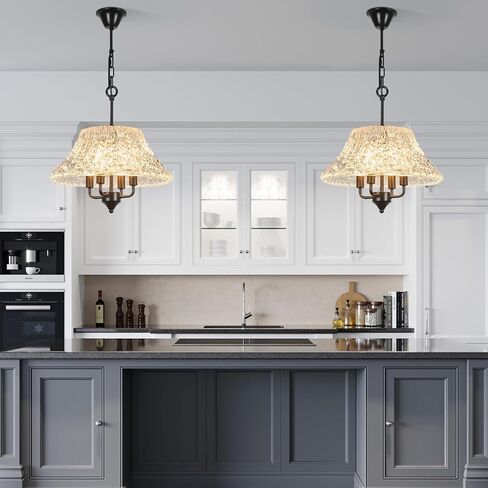Modern 16" Black Glass Chandeliers for Kitchen Island,Luxury Pendant Light Fixture Over Table 4-Light Round Light Ceiling Hanging lamp for Dining Room Living Room Foyer Entryway Bedroom in Saudi Arabia