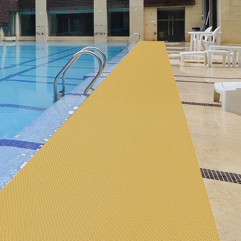 PVC Drainage Floor Mat Non-Slip Commercial Wet Area Mat for Outdoor and Indoor Restaurant Kitchen Bar Swimming Pool Splash Matting Water Drain Flooring Mat (Goose Yellow and Crescent White, 3FTX11FT) in Saudi Arabia