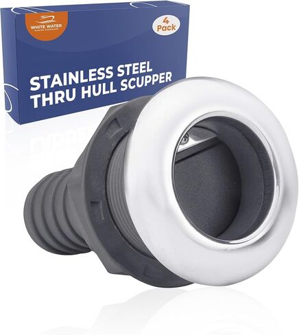 المياه البيضاء - البحرية 316 من النايلون الفولاذ المقاوم للصدأ من خلال بدن Scupper | 1-1/2 "خرطوم ، 2-1/4" قطع | للقارب ، اليخت ، السباكة - 6656N -SCP in Kuwait
