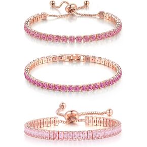 3pcs أساور زرقاء للنساء ، سوار تنس مع أنماط قابلة للتعديل ومشابك ، هدية مجوهرات مملوكة للفضاء بلاتينيوم لصديقتها ، أمي ، يرتدي اليومية والرسمية in Kuwait