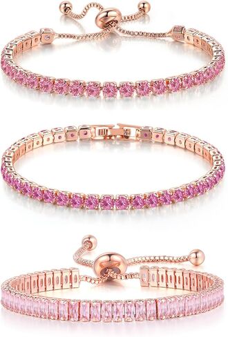 3pcs أساور زرقاء للنساء ، سوار تنس مع أنماط قابلة للتعديل ومشابك ، هدية مجوهرات مملوكة للفضاء بلاتينيوم لصديقتها ، أمي ، يرتدي اليومية والرسمية in Kuwait