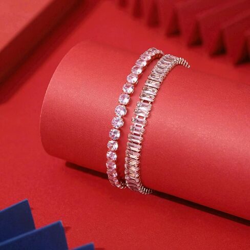 3pcs أساور زرقاء للنساء ، سوار تنس مع أنماط قابلة للتعديل ومشابك ، هدية مجوهرات مملوكة للفضاء بلاتينيوم لصديقتها ، أمي ، يرتدي اليومية والرسمية in Kuwait