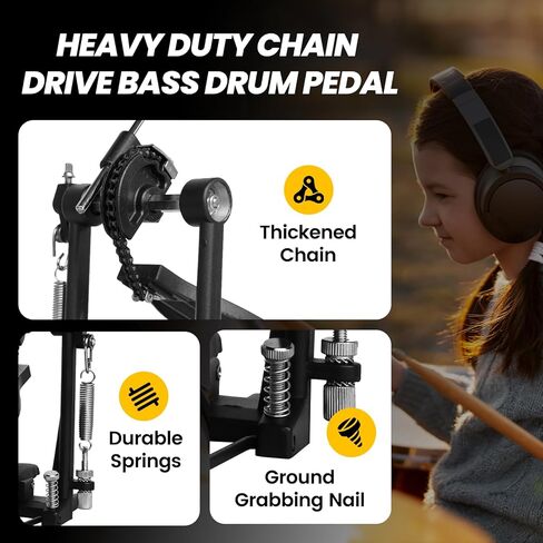 Bass Drum Pedal Kick Drum Pedal Single Bass Pedal Single Chain Drive Step On Hammer Foot Percussion Hardware with Adjustable Beater Head for Electronic Drum Set Instrument in Saudi Arabia