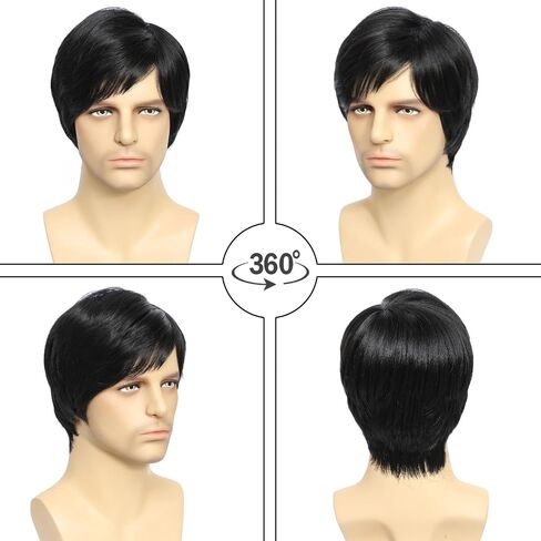 Grey Men's Wig,Short Silver Gray Wig Synthetic Side Part Heat Resistant Natural Halloween Cosplay Hair Straight Wig for Male in Saudi Arabia