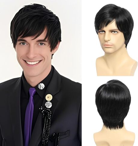 Grey Men's Wig,Short Silver Gray Wig Synthetic Side Part Heat Resistant Natural Halloween Cosplay Hair Straight Wig for Male in Saudi Arabia