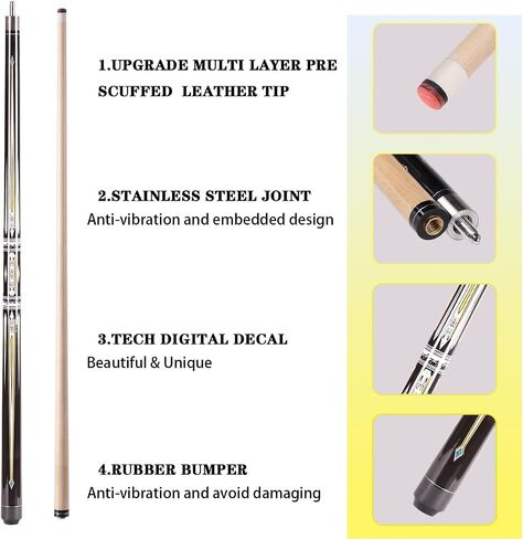 58" Professional Pool Cue Stick Set- Canadian Maple Shaft with Irish Linen Wrap, 13mm Leather Tip, Brass Joint; Includes Glove Cue Bag in Saudi Arabia