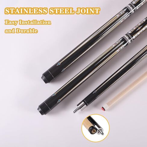 58" Professional Pool Cue Stick Set- Canadian Maple Shaft with Irish Linen Wrap, 13mm Leather Tip, Brass Joint; Includes Glove Cue Bag in Saudi Arabia