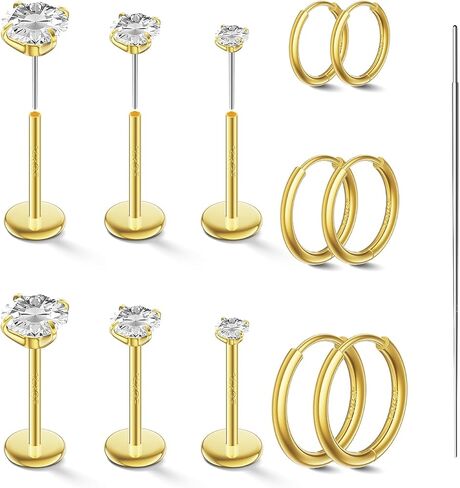 18G Nose Rings Threadless Nose Studs for Women Men 316L Surgical Steel Labret Studs Lip Rings Push in Flat Back Stud Earrings CZ Nose Nostril Tragus Helix Piercing Jewelry Hypoallergenic in Saudi Arabia