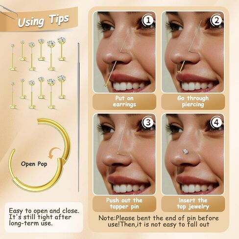 18G Nose Rings Threadless Nose Studs for Women Men 316L Surgical Steel Labret Studs Lip Rings Push in Flat Back Stud Earrings CZ Nose Nostril Tragus Helix Piercing Jewelry Hypoallergenic in Saudi Arabia