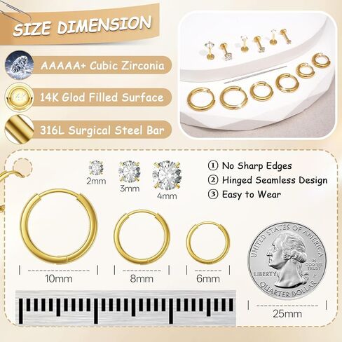 18G Nose Rings Threadless Nose Studs for Women Men 316L Surgical Steel Labret Studs Lip Rings Push in Flat Back Stud Earrings CZ Nose Nostril Tragus Helix Piercing Jewelry Hypoallergenic in Saudi Arabia