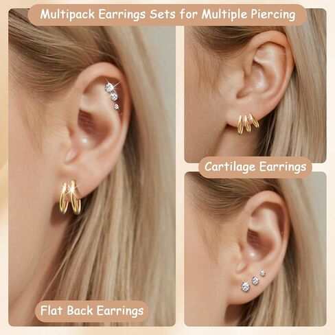 18G Nose Rings Threadless Nose Studs for Women Men 316L Surgical Steel Labret Studs Lip Rings Push in Flat Back Stud Earrings CZ Nose Nostril Tragus Helix Piercing Jewelry Hypoallergenic in Saudi Arabia