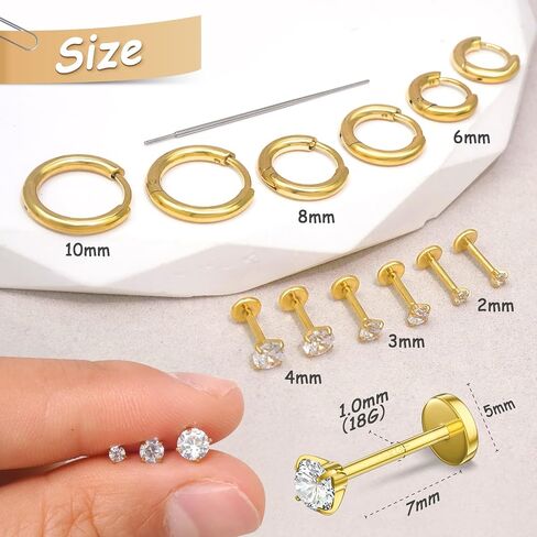 18G Nose Rings Threadless Nose Studs for Women Men 316L Surgical Steel Labret Studs Lip Rings Push in Flat Back Stud Earrings CZ Nose Nostril Tragus Helix Piercing Jewelry Hypoallergenic in Saudi Arabia