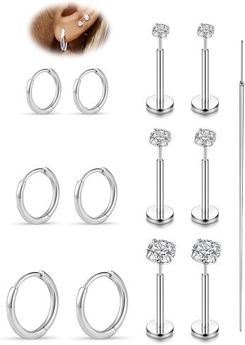 18G Nose Rings Threadless Nose Studs for Women Men 316L Surgical Steel Labret Studs Lip Rings Push in Flat Back Stud Earrings CZ Nose Nostril Tragus Helix Piercing Jewelry Hypoallergenic in Saudi Arabia