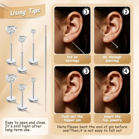 18G Nose Rings Threadless Nose Studs for Women Men 316L Surgical Steel Labret Studs Lip Rings Push in Flat Back Stud Earrings CZ Nose Nostril Tragus Helix Piercing Jewelry Hypoallergenic in Saudi Arabia