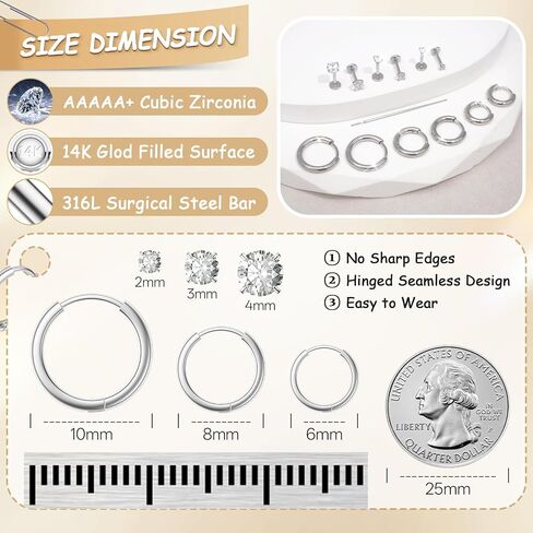 18G Nose Rings Threadless Nose Studs for Women Men 316L Surgical Steel Labret Studs Lip Rings Push in Flat Back Stud Earrings CZ Nose Nostril Tragus Helix Piercing Jewelry Hypoallergenic in Saudi Arabia