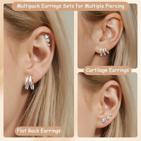 18G Nose Rings Threadless Nose Studs for Women Men 316L Surgical Steel Labret Studs Lip Rings Push in Flat Back Stud Earrings CZ Nose Nostril Tragus Helix Piercing Jewelry Hypoallergenic in Saudi Arabia