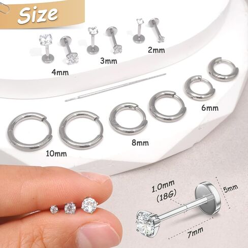 18G Nose Rings Threadless Nose Studs for Women Men 316L Surgical Steel Labret Studs Lip Rings Push in Flat Back Stud Earrings CZ Nose Nostril Tragus Helix Piercing Jewelry Hypoallergenic in Saudi Arabia