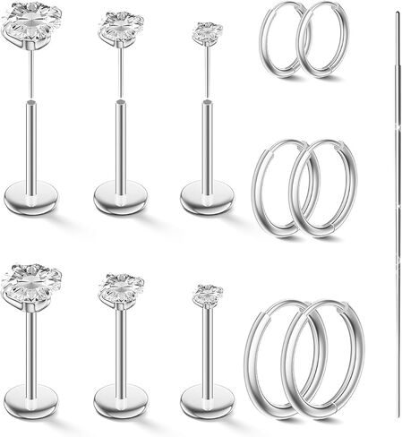 18G Nose Rings Threadless Nose Studs for Women Men 316L Surgical Steel Labret Studs Lip Rings Push in Flat Back Stud Earrings CZ Nose Nostril Tragus Helix Piercing Jewelry Hypoallergenic in Saudi Arabia