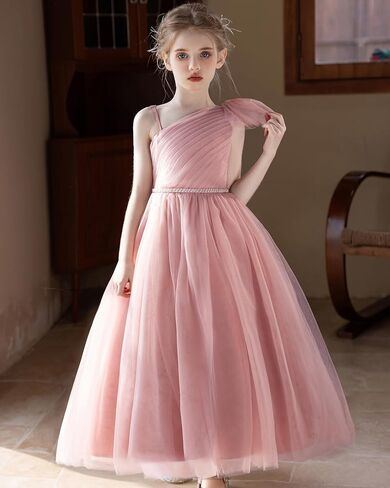 Tulle Flower Girls Dress One Shoulder Formal Princess Wedding Pageant Birthday Party Holiday Ball Gown Dresses in Saudi Arabia
