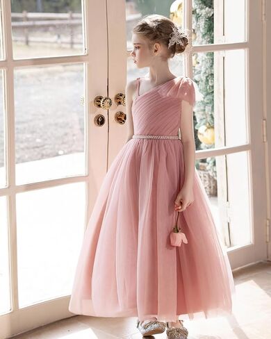 Tulle Flower Girls Dress One Shoulder Formal Princess Wedding Pageant Birthday Party Holiday Ball Gown Dresses in Saudi Arabia