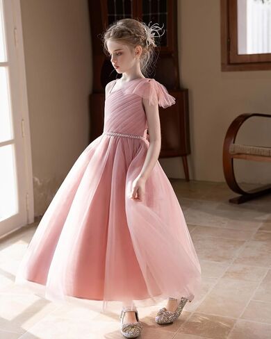 Tulle Flower Girls Dress One Shoulder Formal Princess Wedding Pageant Birthday Party Holiday Ball Gown Dresses in Saudi Arabia