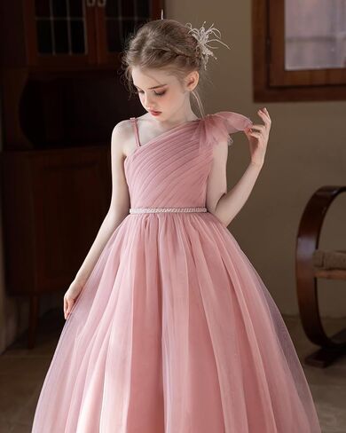 Tulle Flower Girls Dress One Shoulder Formal Princess Wedding Pageant Birthday Party Holiday Ball Gown Dresses in Saudi Arabia