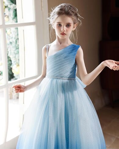 Tulle Flower Girls Dress One Shoulder Formal Princess Wedding Pageant Birthday Party Holiday Ball Gown Dresses in Saudi Arabia