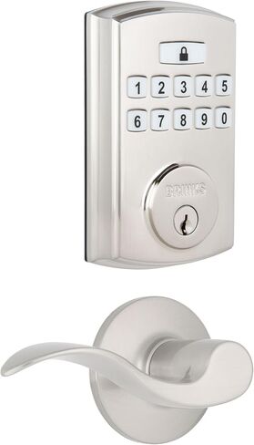 BRINKS Keyless Entry Door Deadbolt, High-Security Keypad Door Lock, 50 User Codes, Auto Locking Feature (Deadbolt & Passage Lever, Satin Nickel) in Saudi Arabia