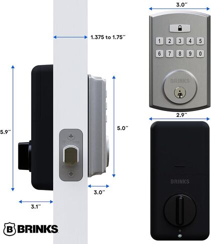 BRINKS Keyless Entry Door Deadbolt, High-Security Keypad Door Lock, 50 User Codes, Auto Locking Feature (Deadbolt & Passage Lever, Satin Nickel) in Saudi Arabia