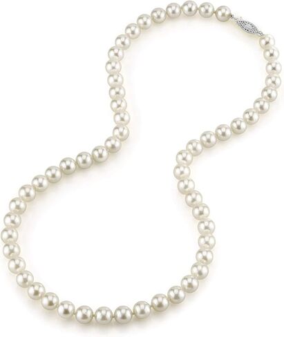 The Pearl Source White Akoya Japanese Pearl Necklace for Women - 14k Gold Pearl Strand Necklace | 18in Long Pearl with Genuine Cultured Pearls, 6.5-7.0mm in Saudi Arabia