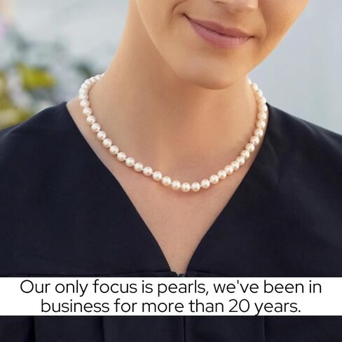 The Pearl Source White Akoya Japanese Pearl Necklace for Women - 14k Gold Pearl Strand Necklace | 18in Long Pearl with Genuine Cultured Pearls, 6.5-7.0mm in Saudi Arabia
