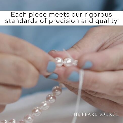 The Pearl Source White Akoya Japanese Pearl Necklace for Women - 14k Gold Pearl Strand Necklace | 18in Long Pearl with Genuine Cultured Pearls, 6.5-7.0mm in Saudi Arabia