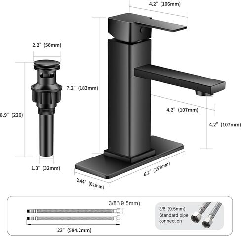 Black Bathroom Faucet YXOCVIR Single Hole with Pop-Up Bathroom Drain Single Handle Bathroom Faucet Suitable for Vanity Sinks, RV, Farmhouses, Suitable for 1 or 3-Hole Installation in Saudi Arabia