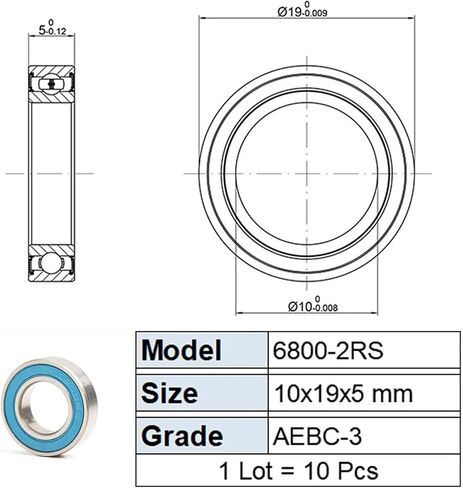 6800RS Bearing 10PCS 10x19x5 Mm ABEC-3 Hobby Electric RC Car Truck 6800 RS 2RS Ball Bearings 6800-2RS Blue Sealed in Saudi Arabia