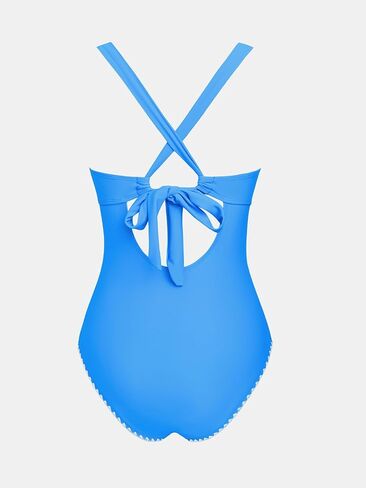 CUPSHE Women's One Piece Swimsuit V Neck Shell Stitched Bathing Suit Adjustable Crisscross Strappy Ruched Swimwear in Saudi Arabia