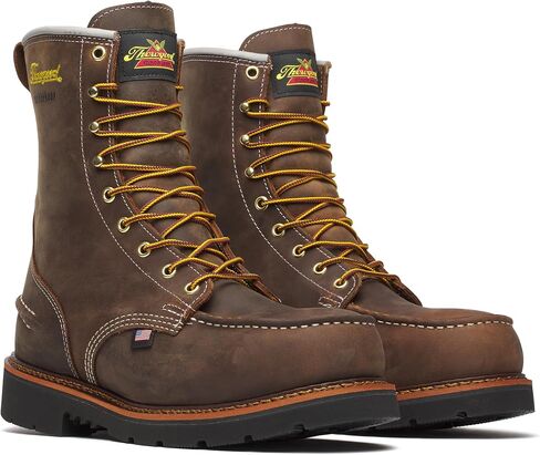 Thorogood 1957 Series 8" Waterproof Steel Toe Work Boots for Men - Full-Grain Leather with Moc Toe, Slip-Resistant Heel Outsole, and Comfort Insole; EH Rated, Crazyhorse - 9 W US in Kuwait