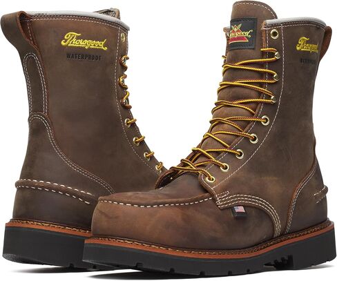 Thorogood 1957 Series 8" Waterproof Steel Toe Work Boots for Men - Full-Grain Leather with Moc Toe, Slip-Resistant Heel Outsole, and Comfort Insole; EH Rated, Crazyhorse - 9 W US in Kuwait
