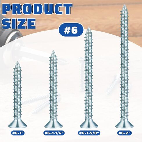 198pcs #6 x 1-1/4" Wood Screws Flat Head Phillips Zinc Coated Screws，Drywall Screws，High Hardness Carbon Steel Screws Used for Drywall，Sheetrock，Woodworking in Saudi Arabia