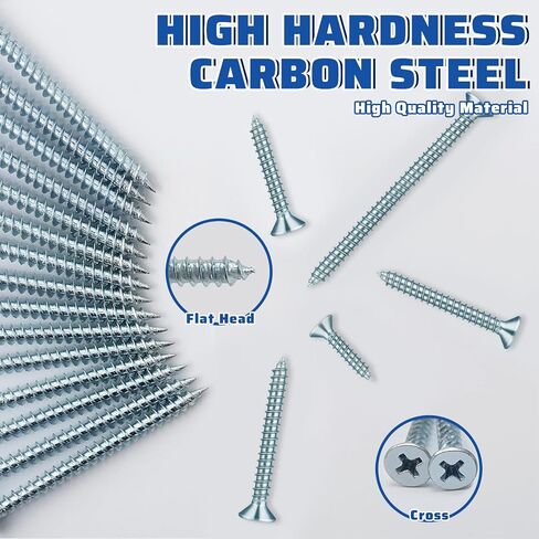 198pcs #6 x 1-1/4" Wood Screws Flat Head Phillips Zinc Coated Screws，Drywall Screws，High Hardness Carbon Steel Screws Used for Drywall，Sheetrock，Woodworking in Saudi Arabia