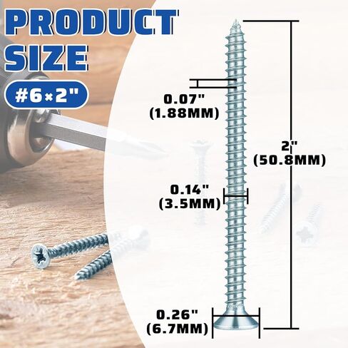 198pcs #6 x 1-1/4" Wood Screws Flat Head Phillips Zinc Coated Screws，Drywall Screws，High Hardness Carbon Steel Screws Used for Drywall，Sheetrock，Woodworking in Saudi Arabia