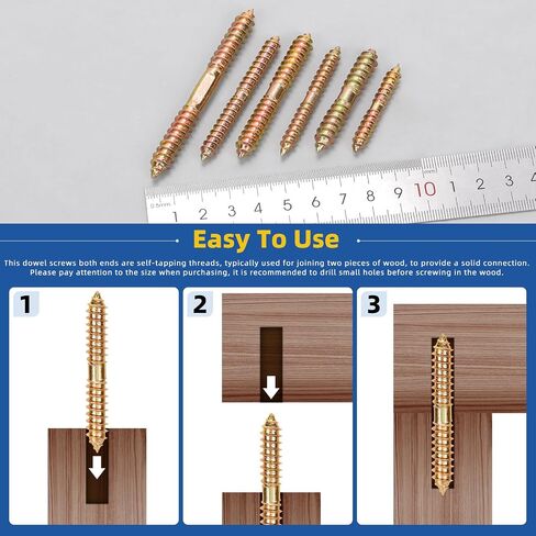 Glarks 80pcs Double Head Ended Wood Dowel Screws, M6 x 40/50/60MM, M8 x 50/60/80MM Double End Furniture Screw, Double Ended Self-Tapping Screw, Woodworking Dowel Screws for Connecting Wood in Saudi Arabia