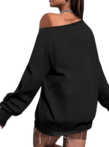 SOFIA'S CHOICE Women's Off Shoulder Sweatshirt Letter Graphic Oversized Long Sleeve Shirt Pullover in Kuwait