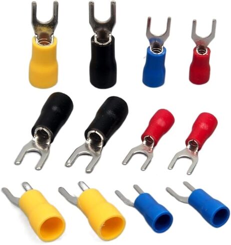 الموصلات الكهربائية 100pcs SV تجعيد الجعة Spade شوكة موصل السلك النحاس تجعد الموصل المعزول دبوس الحبل الطرفي SV1.25/2/3.5/5.5 (أسود ، SV3.5-6 (100pcs)) in Saudi Arabia