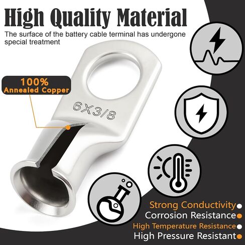 20Pcs Battery Cable Lugs Kit(6 AWG-5/16+6 AWG-3/8) Heavy Duty Tinned Copper Wire Ring,Copper Terminals Connector Ends Lugs with 20Pcs 3:1 Heat Shrink Tubing in Kuwait