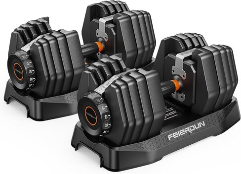 FEIERDUN Adjustable Dumbbell Set, 5-52.5lb Free Weight Dumbbells, 15 in 1, Quick Adjust Weight Set with Non-slip Handles and Tray, Dumbbells for Home Gym Exercise Strength Training, Unisex in Kuwait