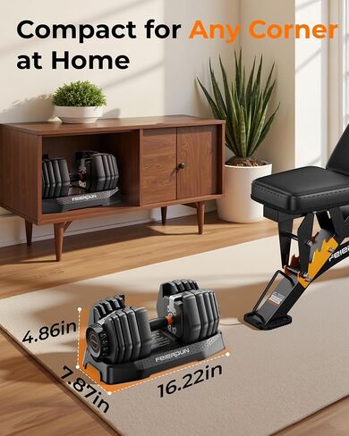 FEIERDUN Adjustable Dumbbell Set, 5-52.5lb Free Weight Dumbbells, 15 in 1, Quick Adjust Weight Set with Non-slip Handles and Tray, Dumbbells for Home Gym Exercise Strength Training, Unisex in Kuwait
