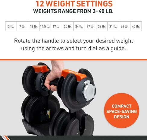 BodySport 40 Pound Adjustable Dumbbells – Includes 12 Free Weights, Ranging from 3 to 40 Pounds, Ideal for Home Gym Workouts and Weight Training in Saudi Arabia