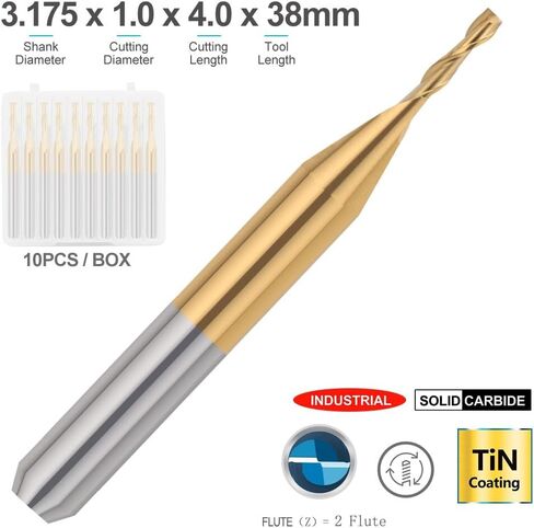 10pcs 3.175mm شانك التيتانيوم مطلي 2 الفلوت مطحنة الطحن CNC طحن البت بتات كاربيد (3.175x2.0x22) in Saudi Arabia