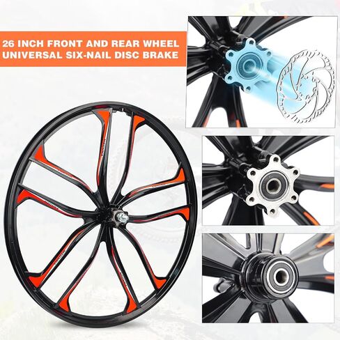 24"/26" Mountain Bike Wheelset, Lightweight Aluminum Alloy Disc Brake Wheels, 10 Spokes, 7-12 Speeds Threaded Freewheel, Universal Fit for 6 Bolts Disc Brake Mountain/Folding/Cruiser/BMX/Kids Bike in Saudi Arabia