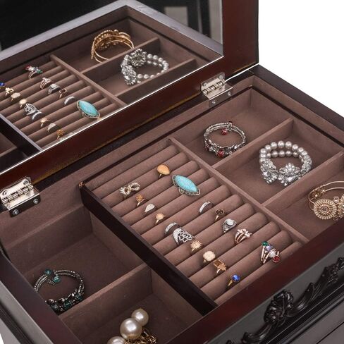 Karl home Large standing Jewelry Armoire Cabinet with 7 Drawers & 2 Swing Doors 24 Hooks, Large Wood Jewelry Cabinet Organizers with Top Flip Mirror, Blck in Kuwait